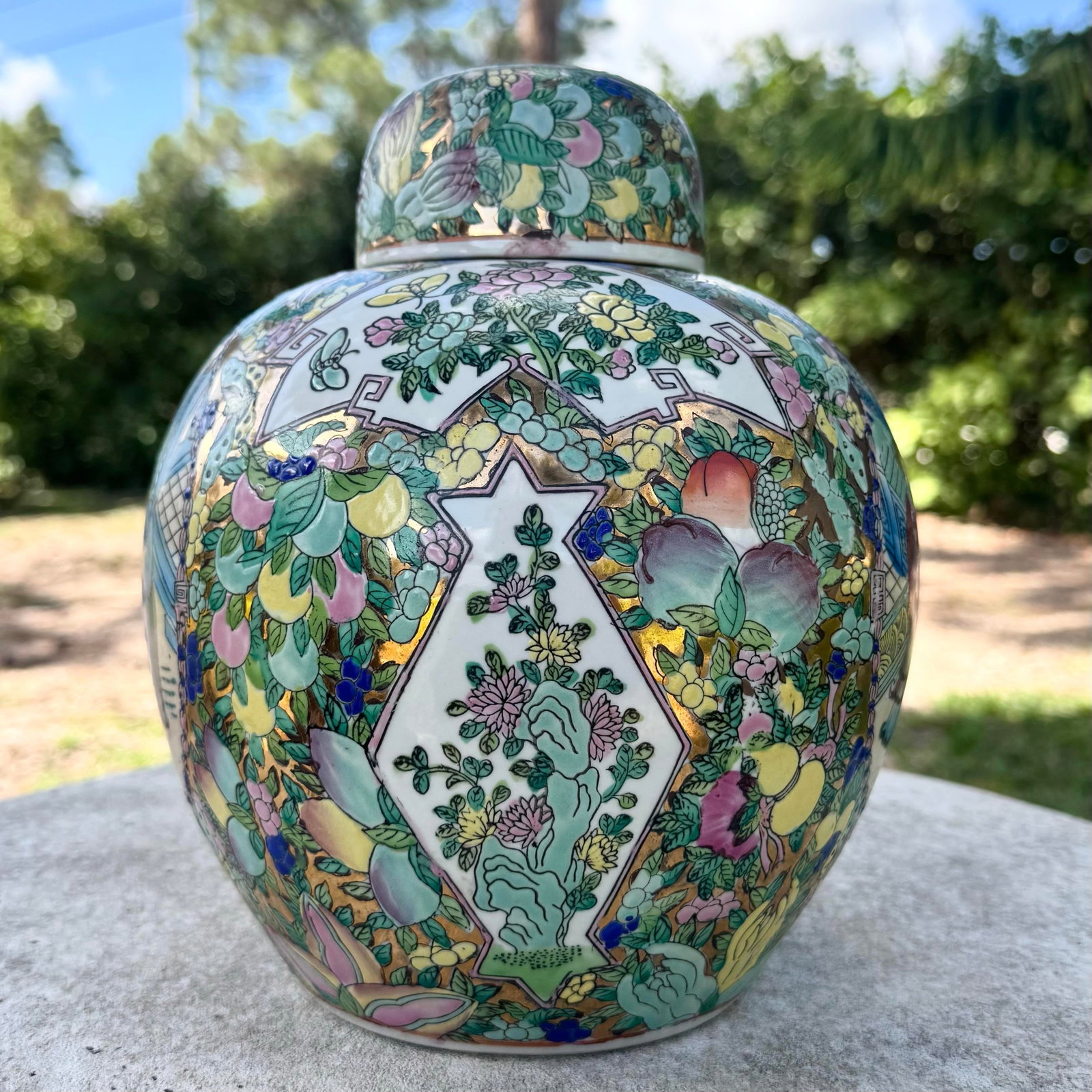 Vintage Chinese Hand Painted Multi Color Porcelain Ginger Jar - 6