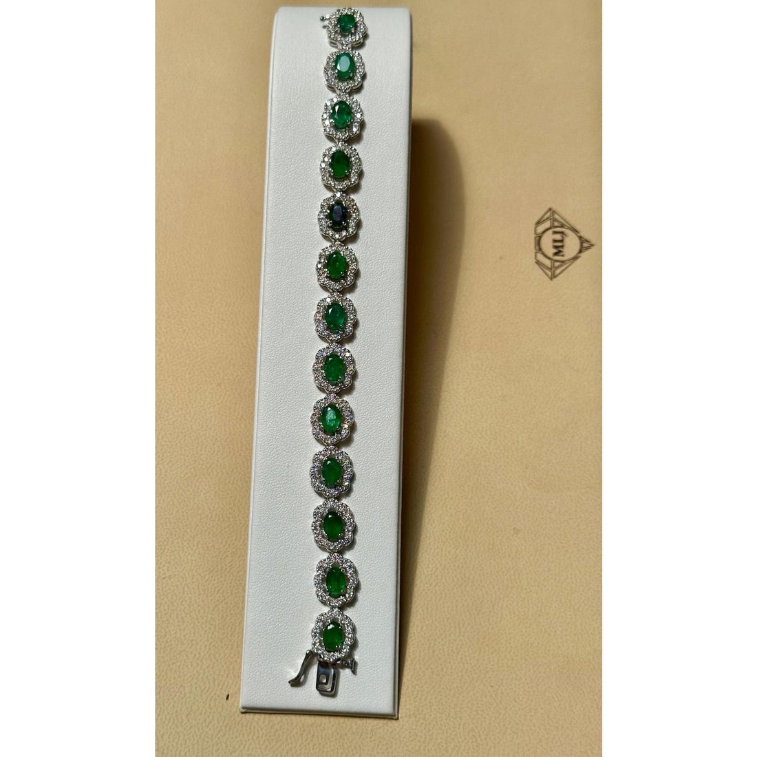 10 Carat Natural Brazilian Emerald & Diamond Tennis Bracelet 14 Karat Gold - 13