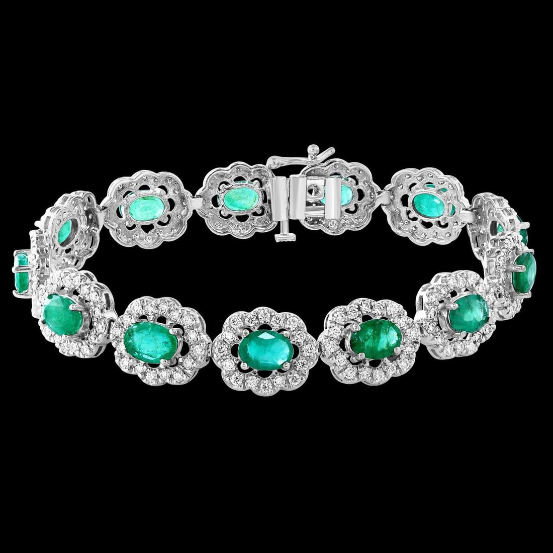 10 Carat Natural Brazilian Emerald & Diamond Tennis Bracelet 14 Karat Gold - 15