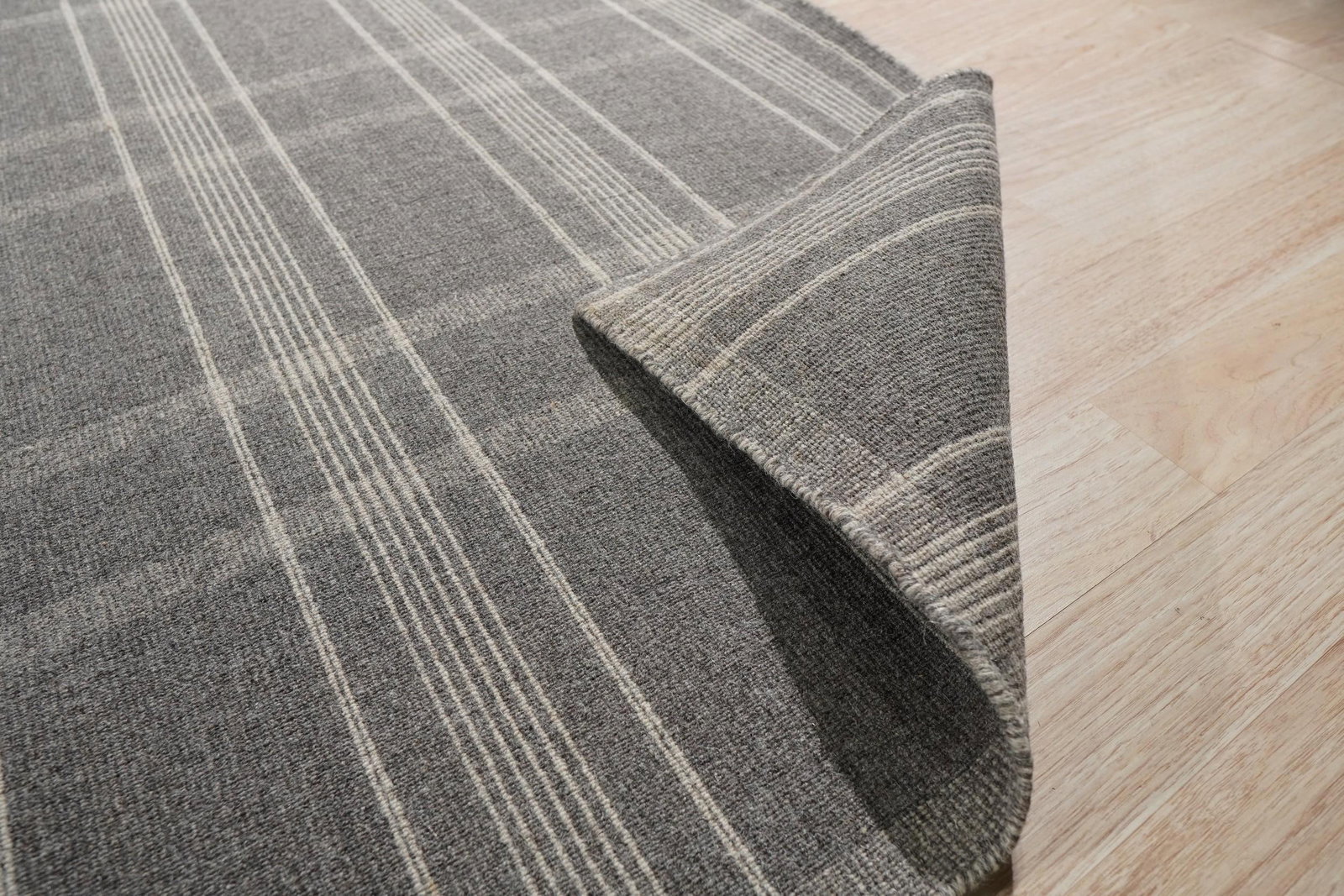 5x8 Graceful Quinn Gray Geometric Modern Flatweave Wool Carpet Rug - 6