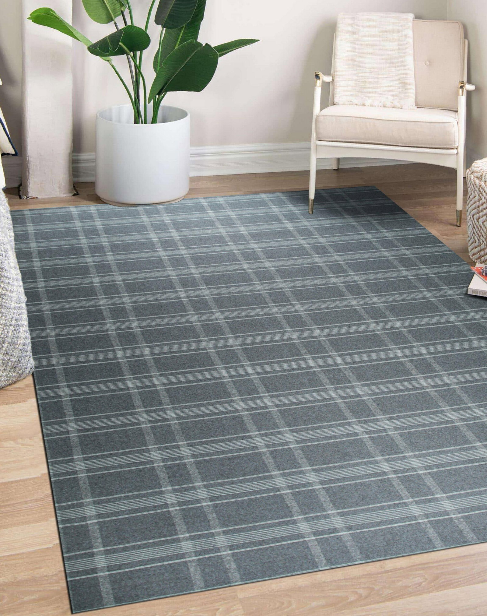 5x8 Graceful Quinn Gray Geometric Modern Flatweave Wool Carpet Rug - 7