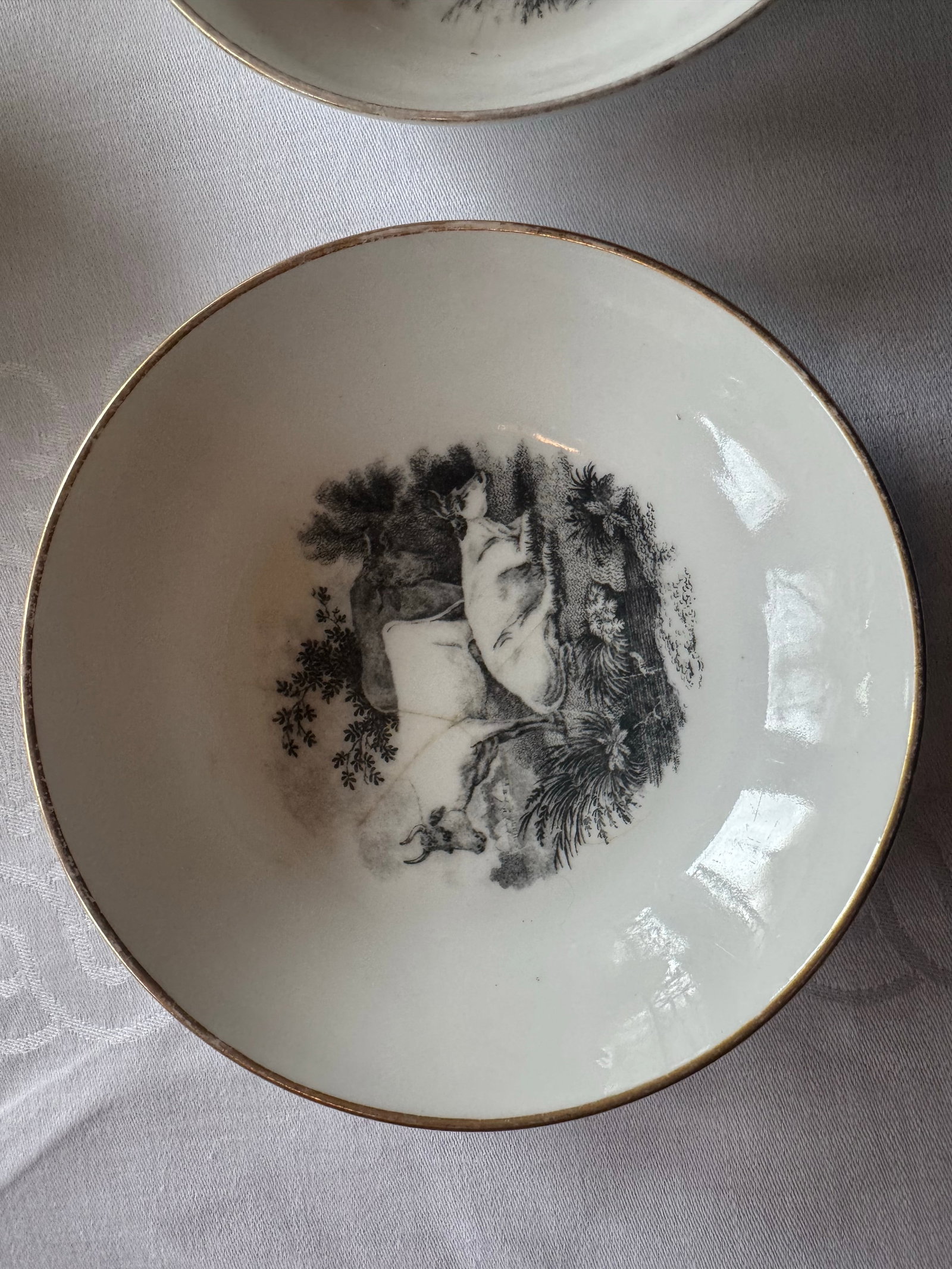 1800s Spode Bat Printing Black Monochrome Bone China Tea Service - Set 40 PCS - 6