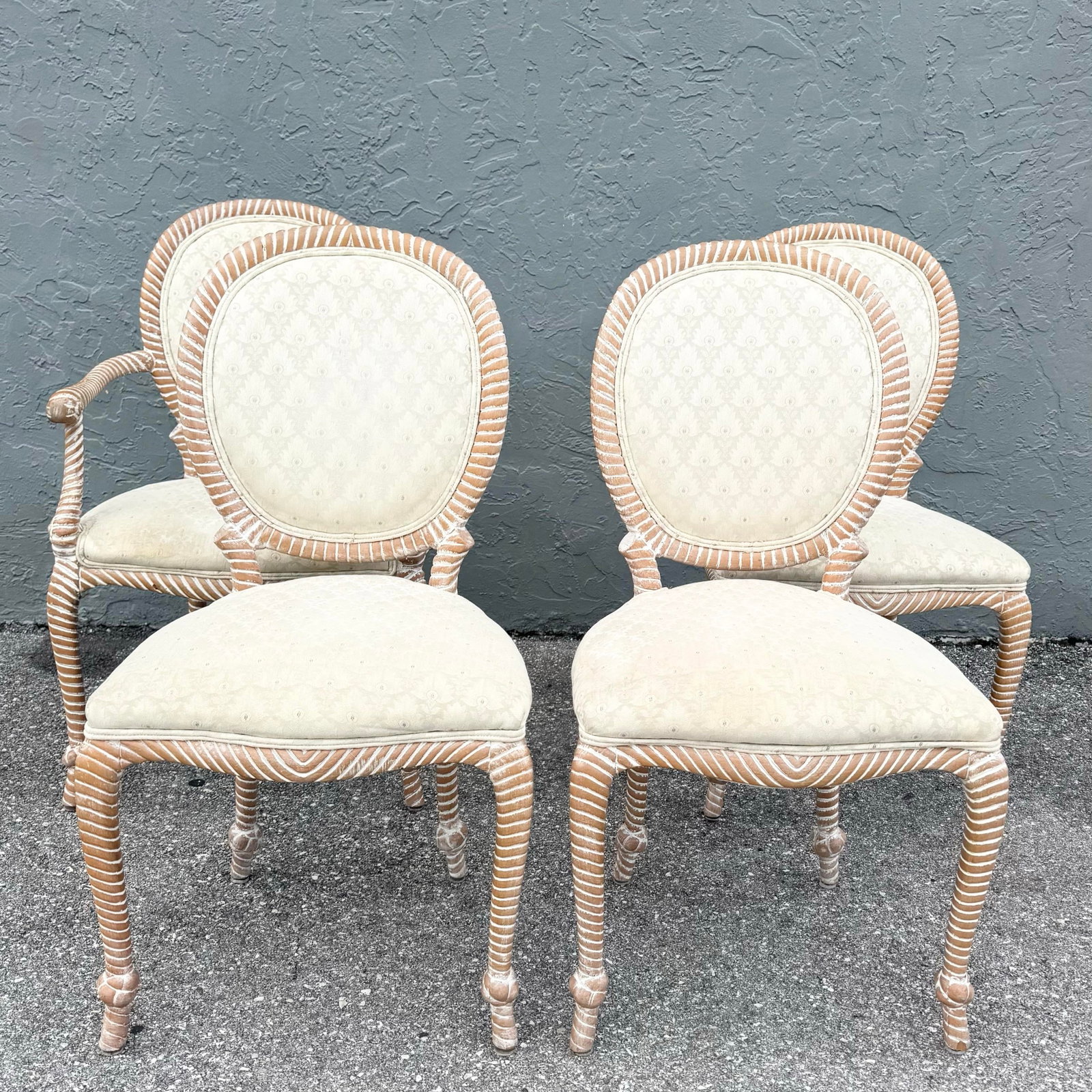 Vintage French Provincial Carved Rope Dining Chairs - Set of 4 - 2
