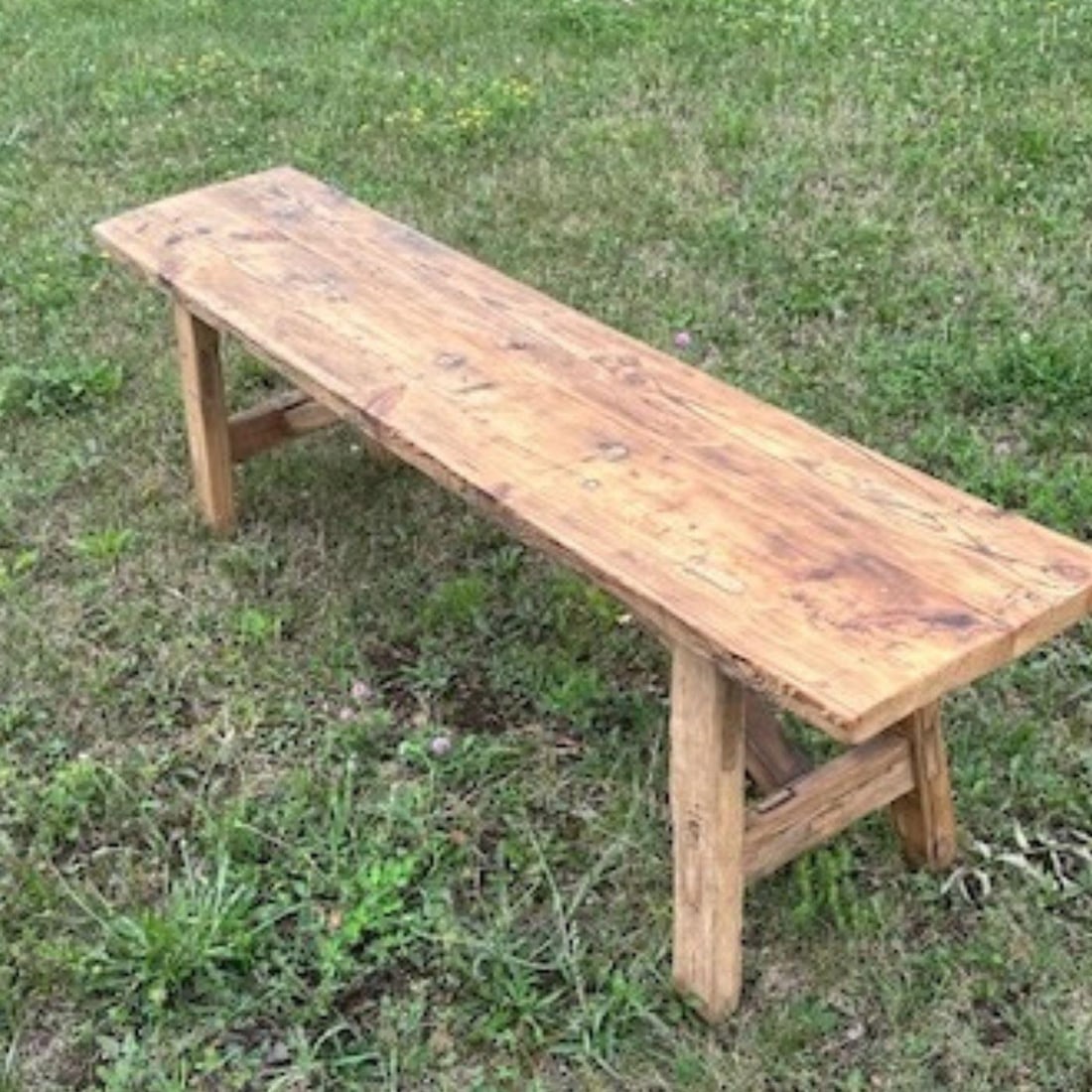 Vintage Rustic Pine Bench With Trestle Base - 10