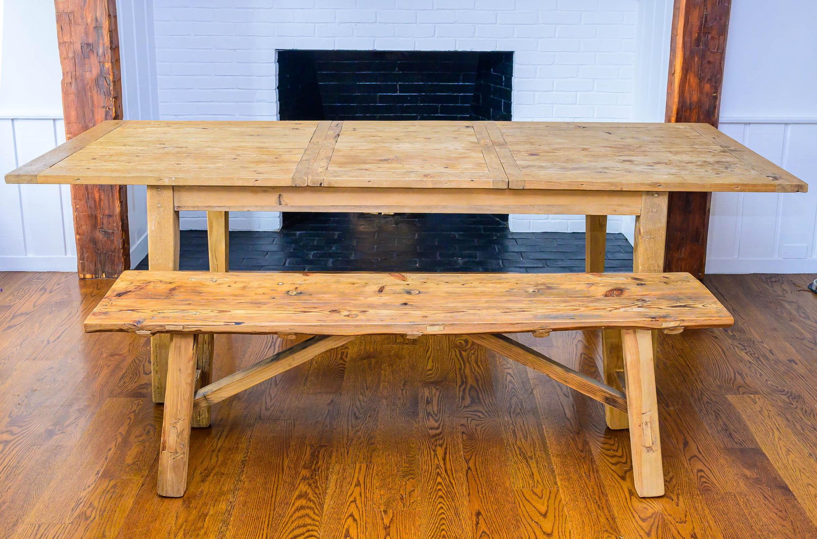 Vintage Rustic Pine Bench With Trestle Base - 2