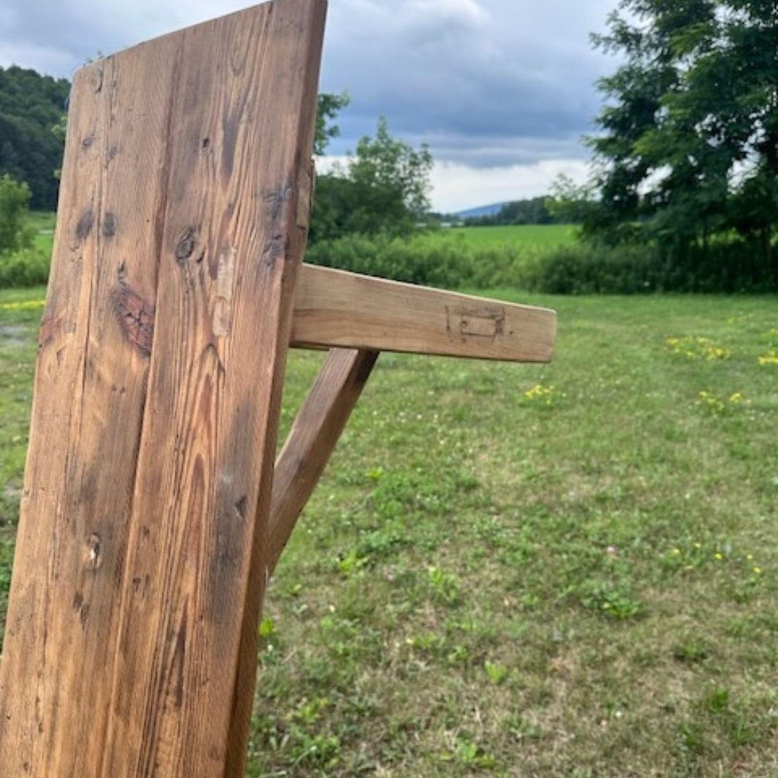 Vintage Rustic Pine Bench With Trestle Base - 5