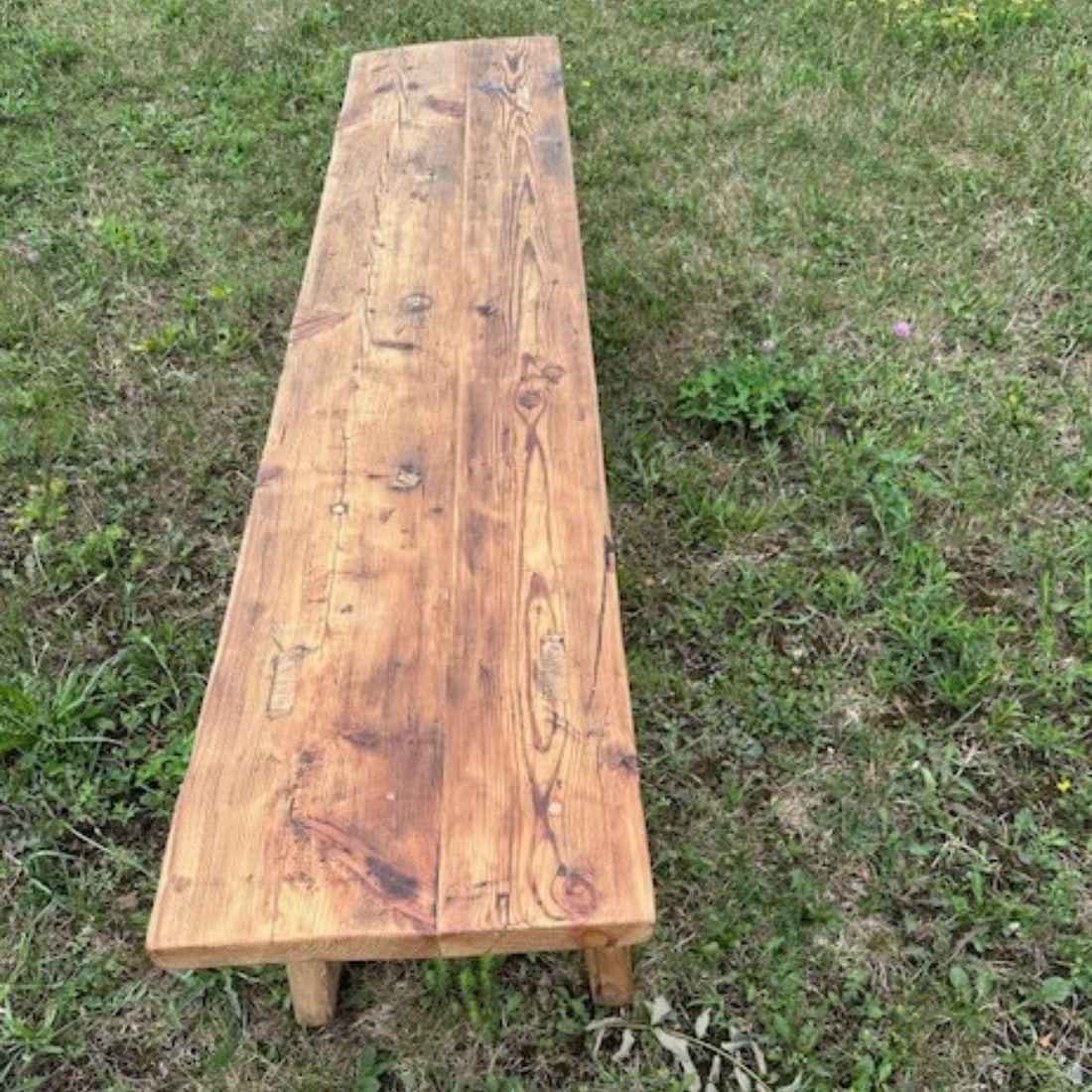 Vintage Rustic Pine Bench With Trestle Base - 7