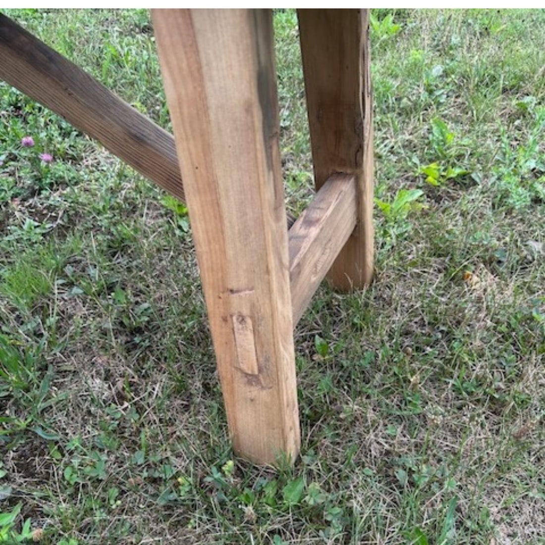 Vintage Rustic Pine Bench With Trestle Base - 8