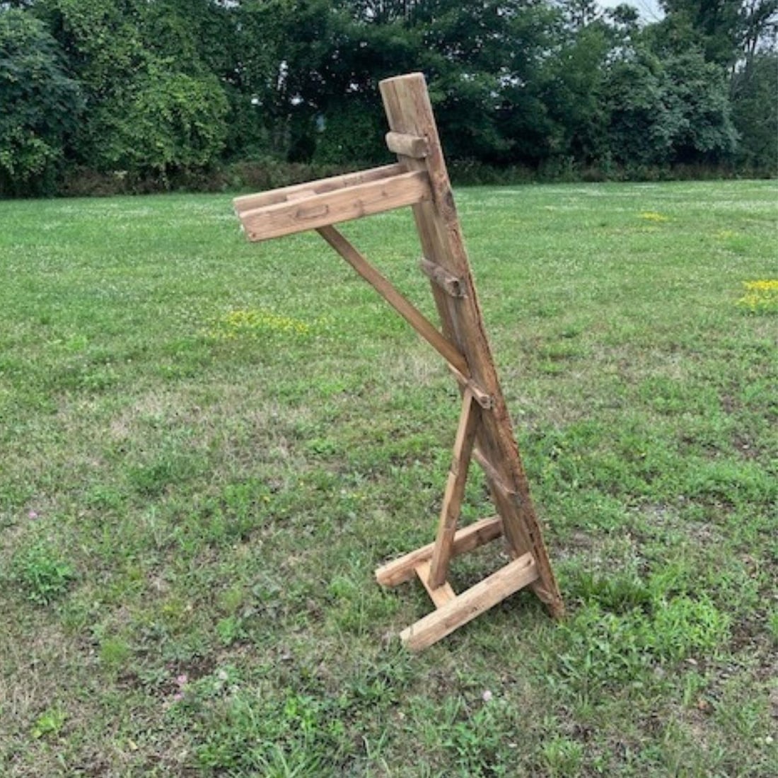 Vintage Rustic Pine Bench With Trestle Base - 9