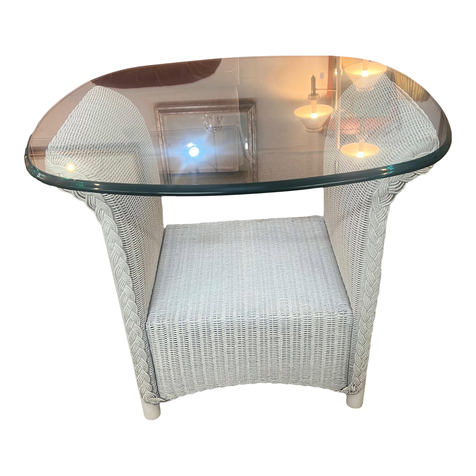 Lloyd Flanders Loom Wicker Side Table W Glass Vintage (1 of 2)