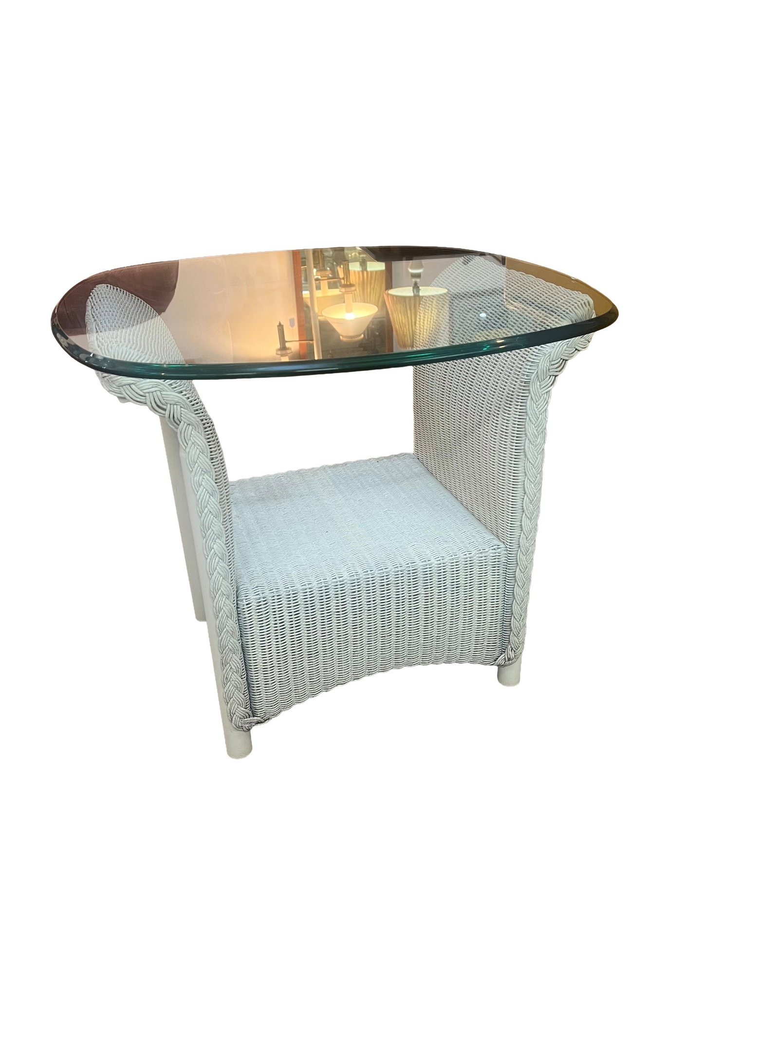 Lloyd Flanders Loom Wicker Side Table W Glass Vintage - 2