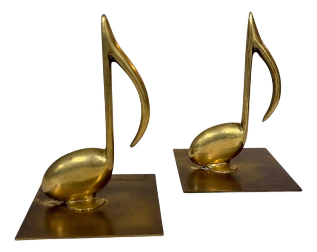 Vintage Brass Music Note Bookends - A Pair (1 of 3)