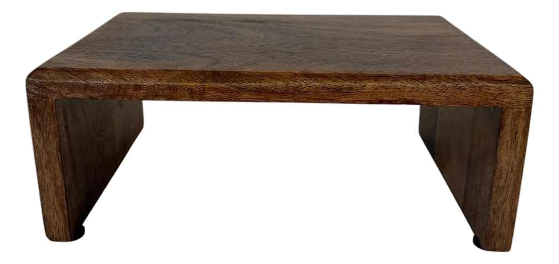 Vintage Handmade Solid Wood Plant Stand, Display Pedestal: Vintage handmade solid wood, with slightly beveled edge, plant stand or display pedestal. Also fab as a lamp riser. Medium brown with mat finish. Measures 10" w x 7" d x 4" h. Suitable for items with