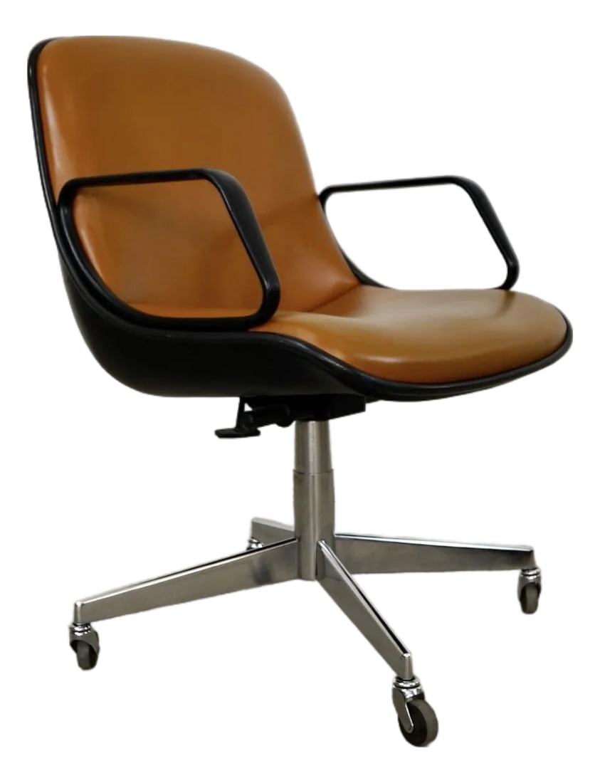1970's Mid-Century Modern Knoll Style Office Desk Chair: Vintage 1970's Mid century Modern office chair for sale. It was manufactured by Harper's Furniture, and was made here in California. Its in great original condition, and has a camel tan naugahyde faux