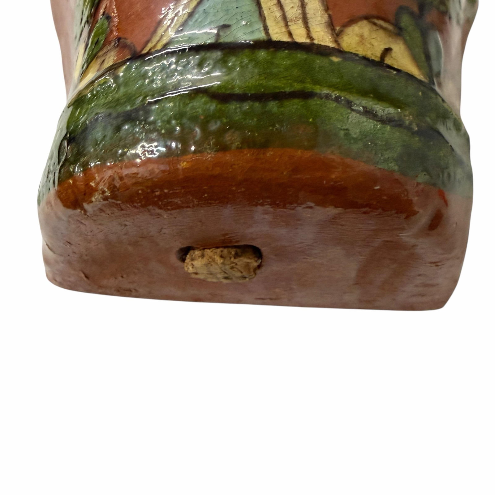 Vintage Hand Painted Landscape Scene Spainish Terra Cotta Wall Pocket - 4