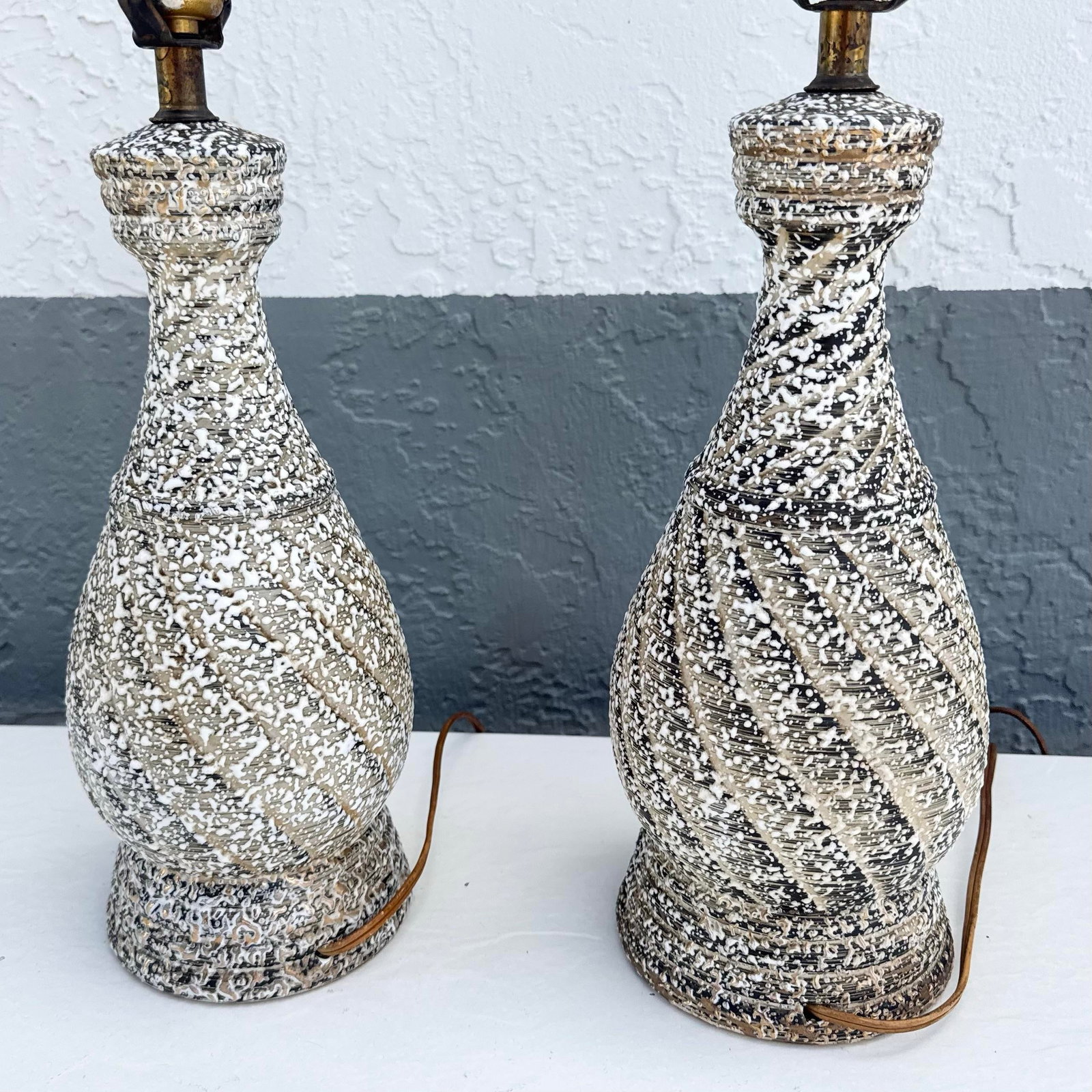 Mid Century Modern Splatter Glazed Swirl Table Lamps - A Pair - 5