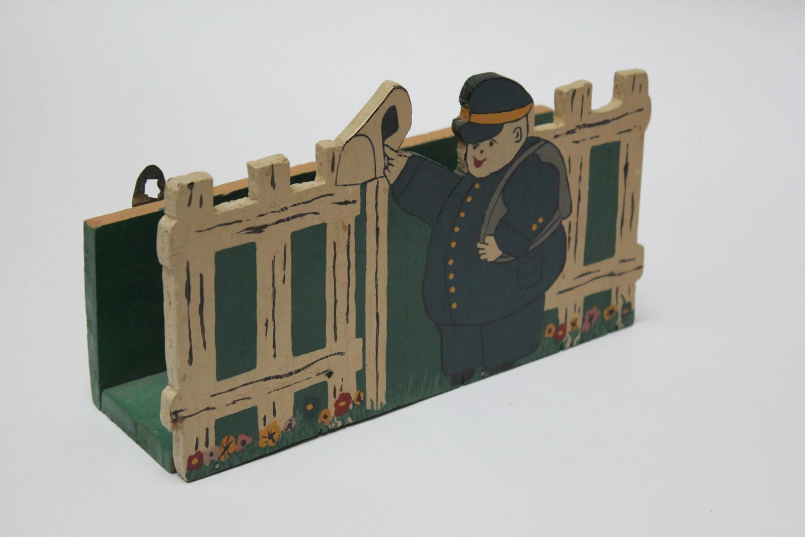 Folk Art Hand-Carved and Painted "Postman" Letter Holder - 5