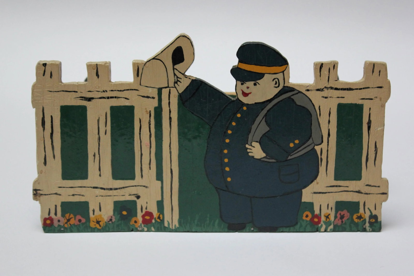 Folk Art Hand-Carved and Painted "Postman" Letter Holder - 6