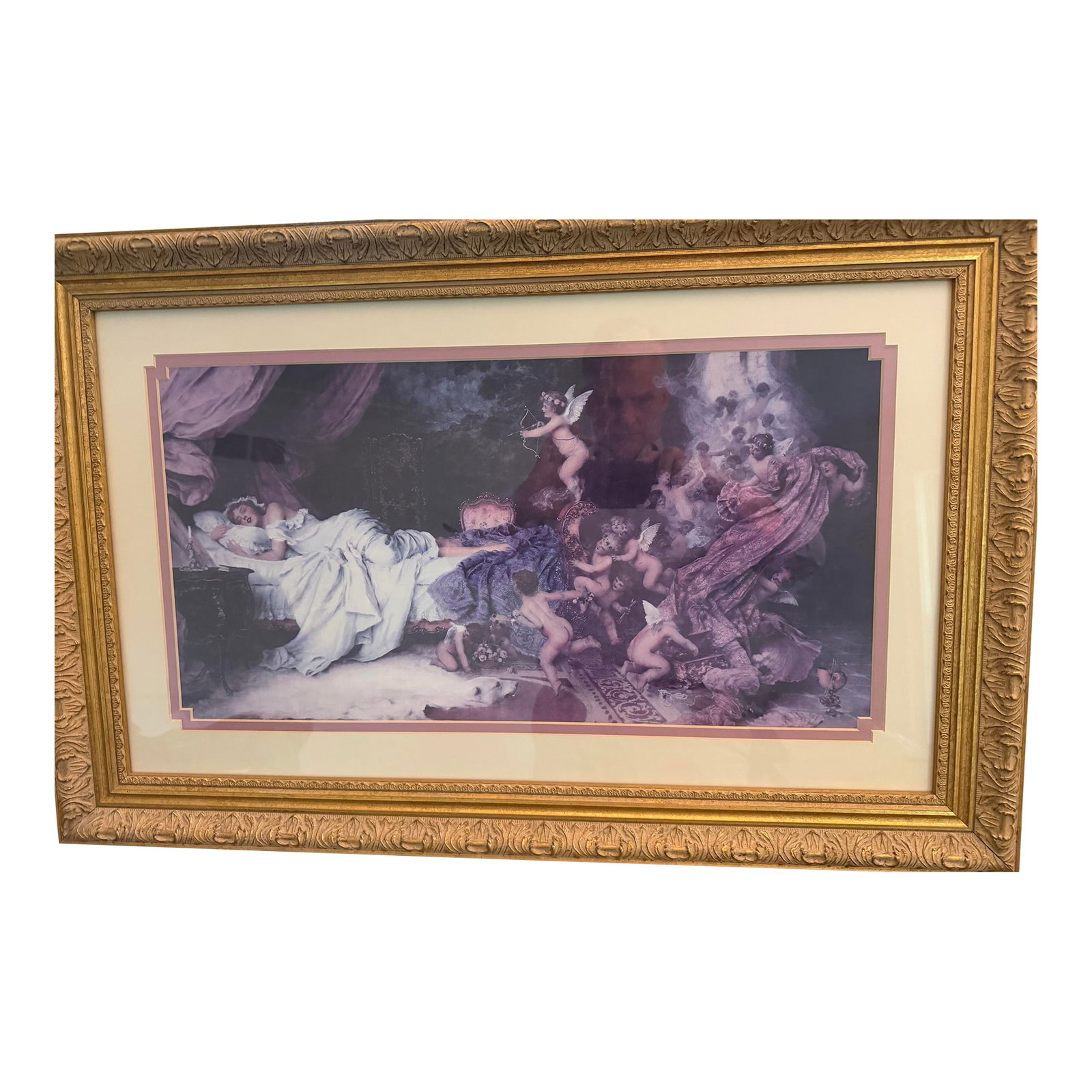 Modern After Francesco Vinea "Un Rêve D'Amour" (Dream of Love) 1896 Print: This is a beautiful clean, well-matted print of Francesco Vinea's lovely 1896 painting entitled "Un RÃªve d'Amour" or A Dream of Love. The 19th century Italian painter Vinea depicts a young