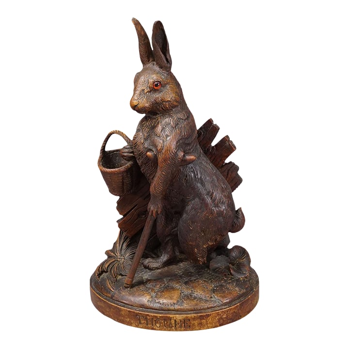 Antique Black Forest Carved Rabbit Figure With Basket, Circa 1900 (1 of 9)