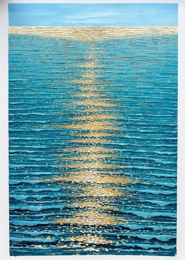 Ocean Shimmer "” Seascape Original Oil Painting, Unstretched, by Samuel H. (24" X 36") - 2