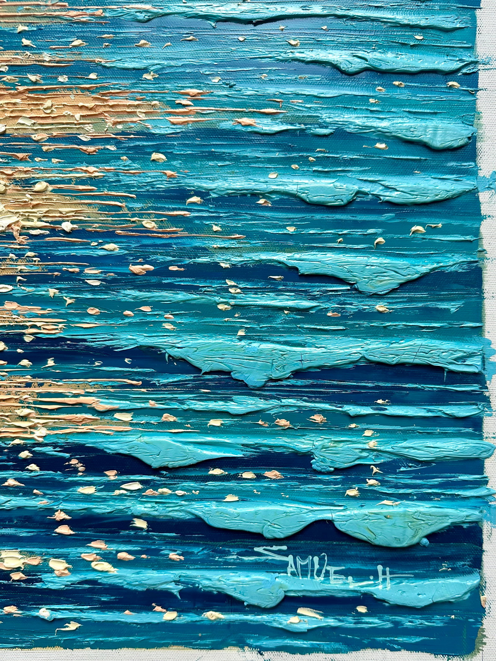 Ocean Shimmer "” Seascape Original Oil Painting, Unstretched, by Samuel H. (24" X 36") - 4