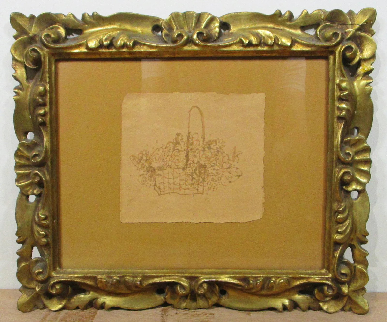 1950s Italian Floral Still Life Sketch Drawing, Framed - 3