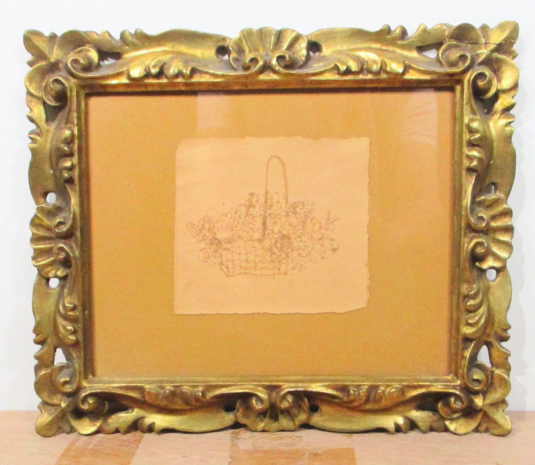 1950s Italian Floral Still Life Sketch Drawing, Framed - 7