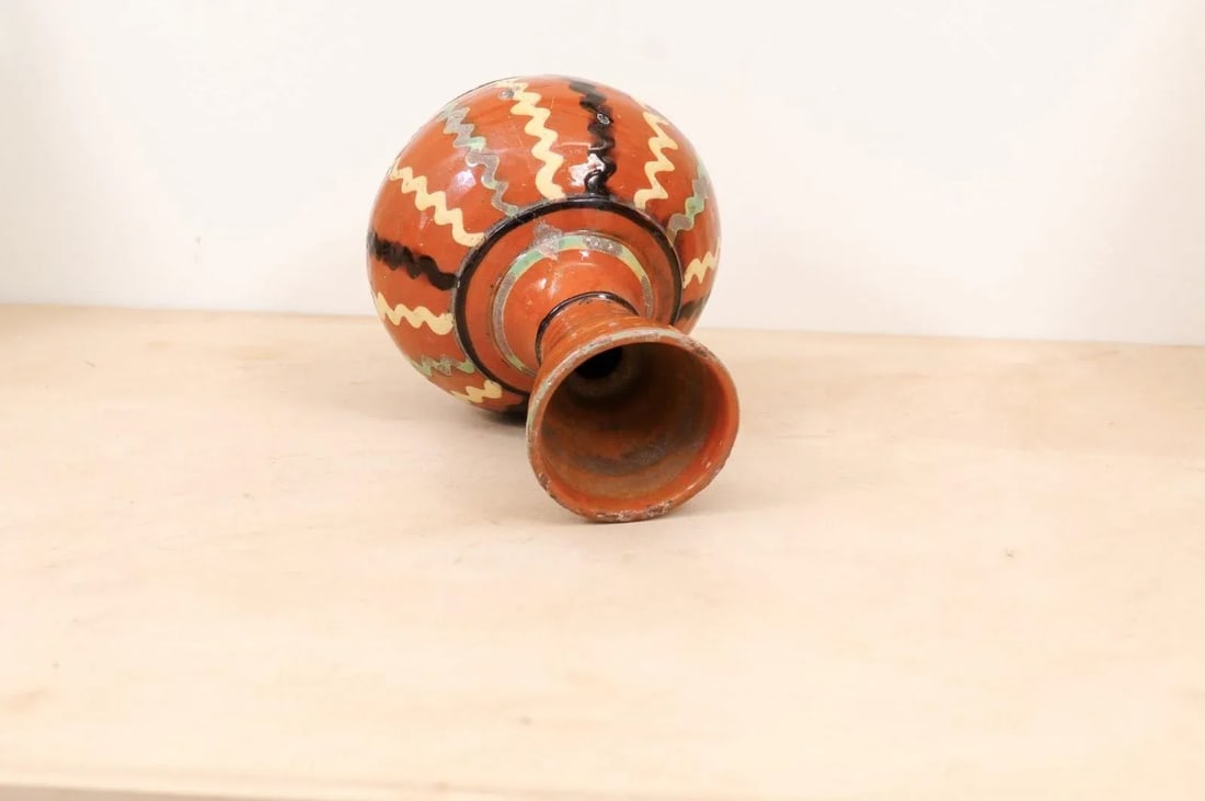 French 19th Century Jaspe Pottery Wine Serving Jug with Rust Glaze, Wavy Décor - 3