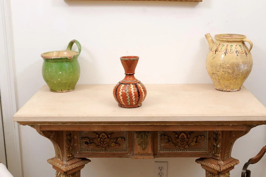 French 19th Century Jaspe Pottery Wine Serving Jug with Rust Glaze, Wavy Décor - 5