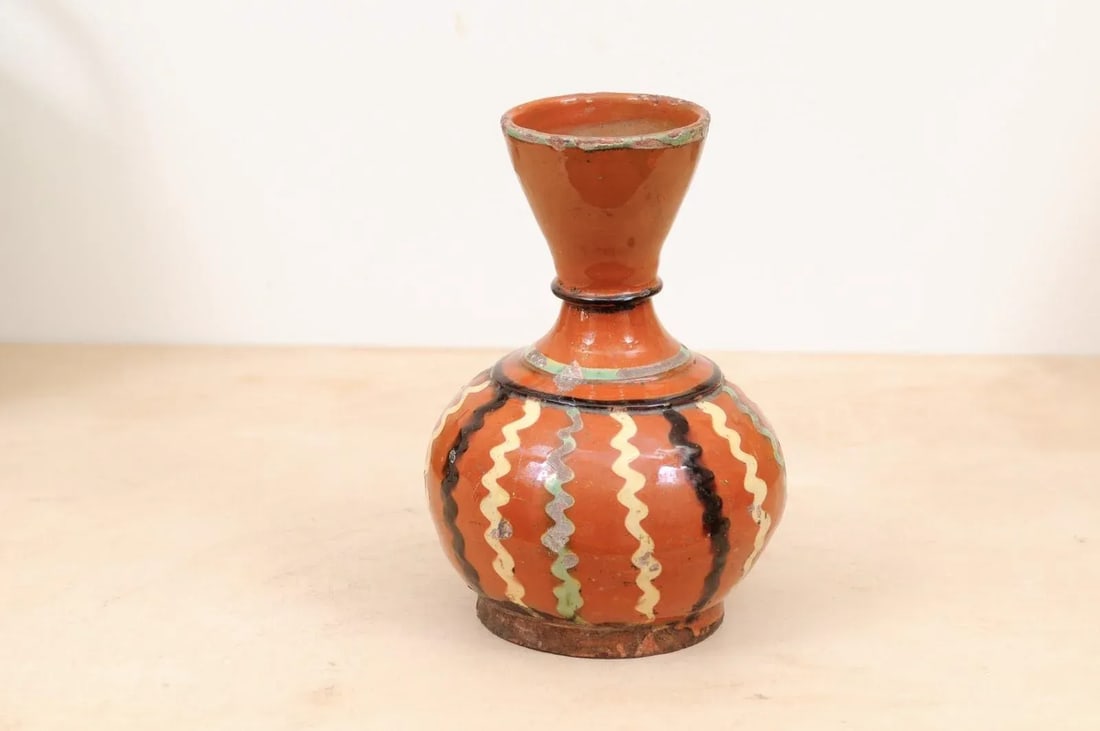 French 19th Century Jaspe Pottery Wine Serving Jug with Rust Glaze, Wavy Décor - 8