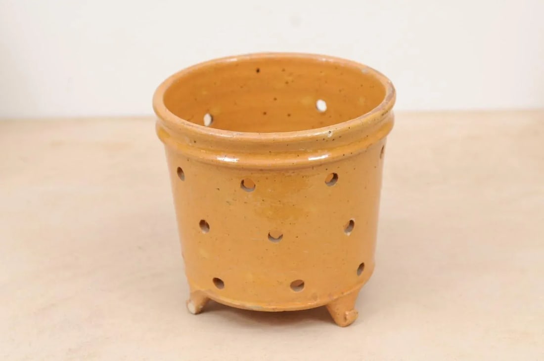 Rustic French 19th Century Pottery Vegetable Steamer with Yellow Glaze - 10