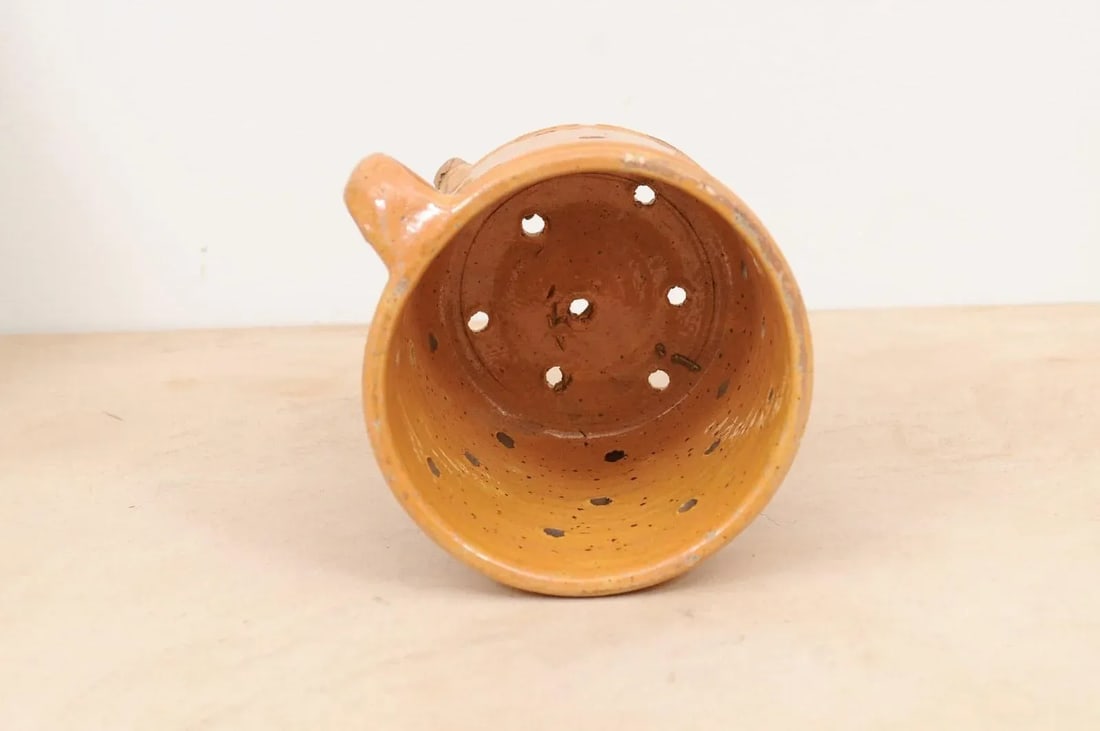 Rustic French 19th Century Pottery Vegetable Steamer with Yellow Glaze - 11