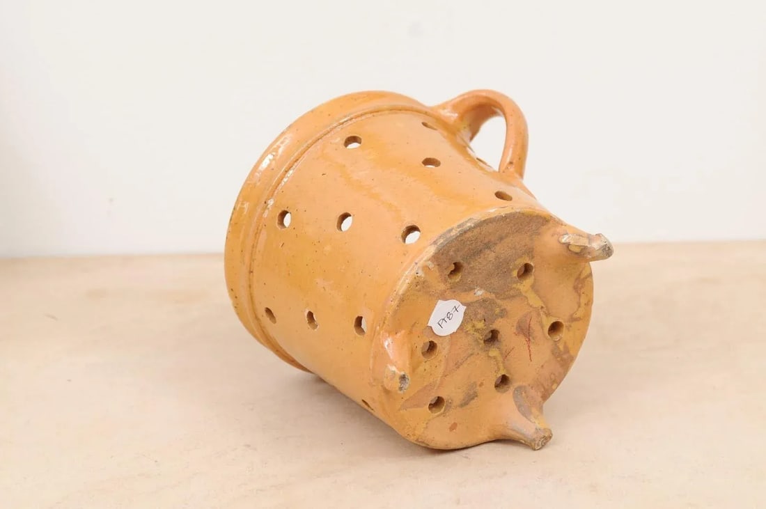 Rustic French 19th Century Pottery Vegetable Steamer with Yellow Glaze - 3
