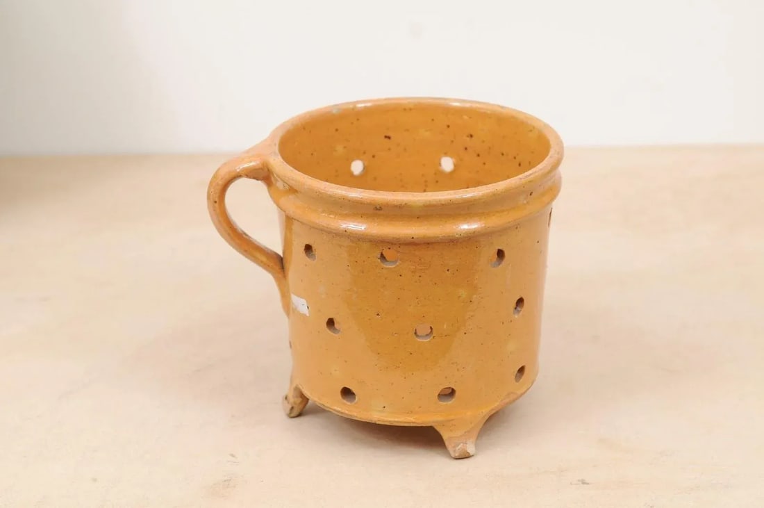 Rustic French 19th Century Pottery Vegetable Steamer with Yellow Glaze - 5