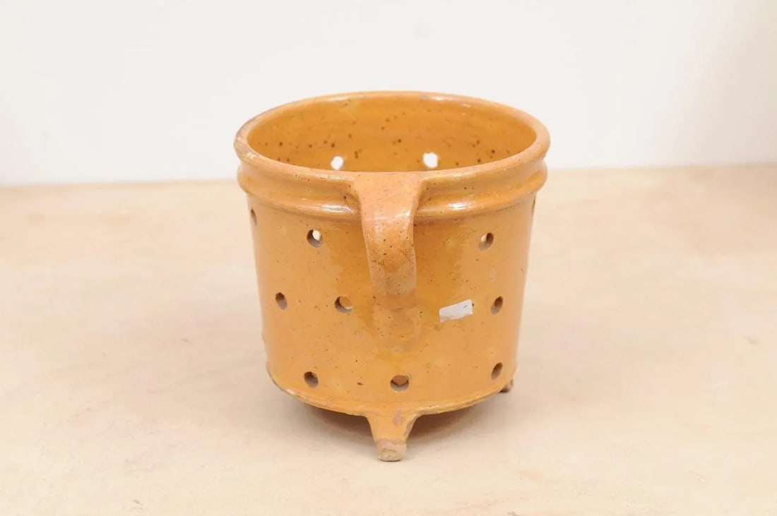 Rustic French 19th Century Pottery Vegetable Steamer with Yellow Glaze - 6