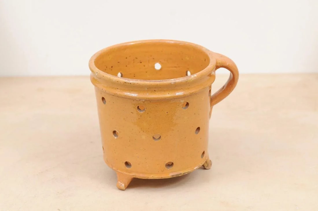Rustic French 19th Century Pottery Vegetable Steamer with Yellow Glaze - 8