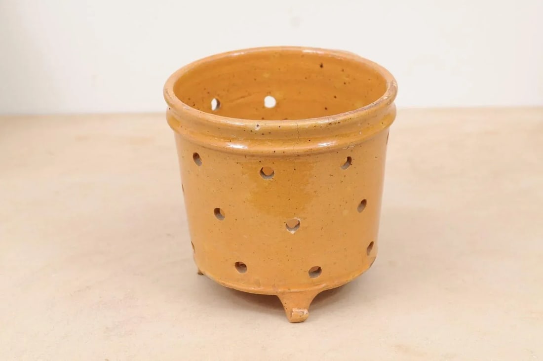 Rustic French 19th Century Pottery Vegetable Steamer with Yellow Glaze - 9