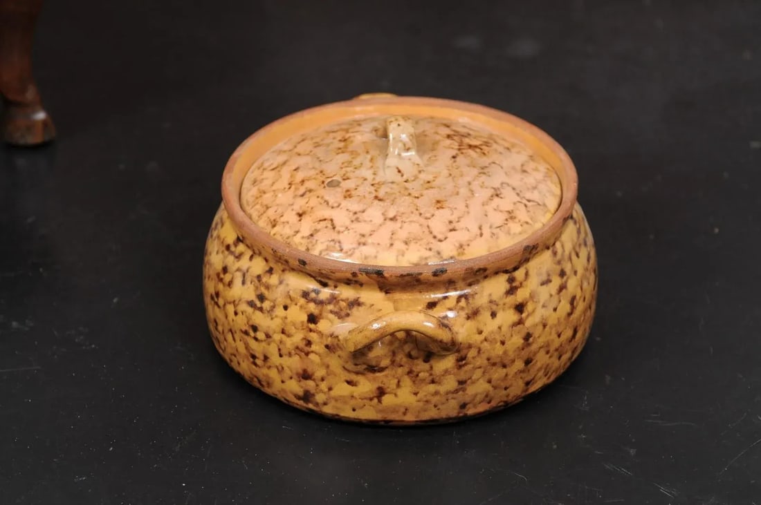 French 19th Century Pottery Covered Baking Dish with Brown Blotched Glaze - 10