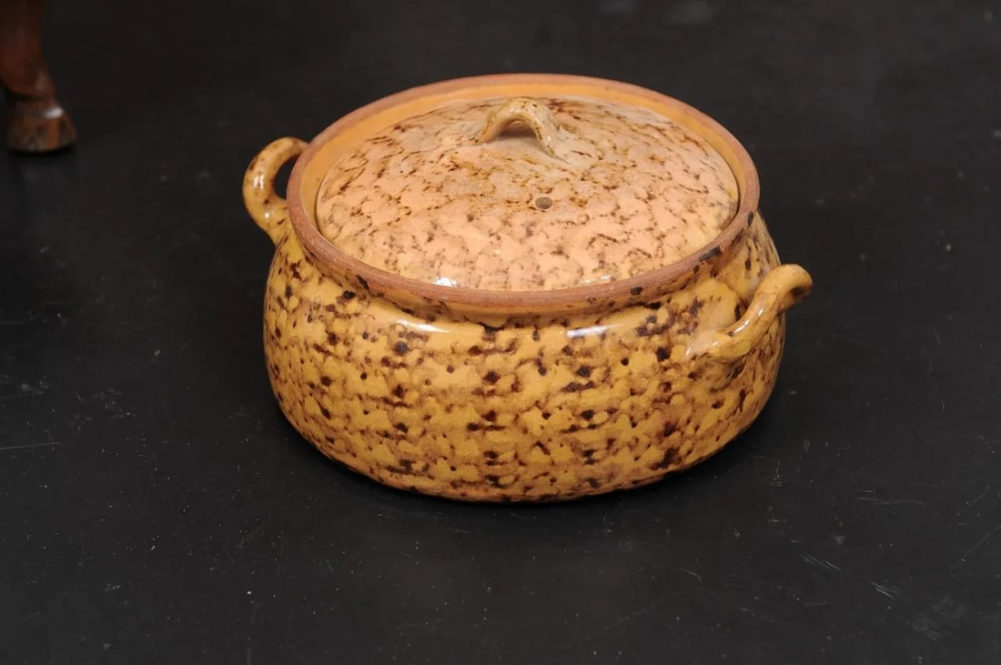 French 19th Century Pottery Covered Baking Dish with Brown Blotched Glaze - 11