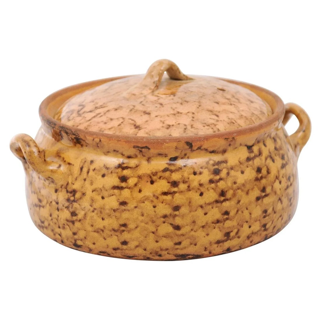 French 19th Century Pottery Covered Baking Dish with Brown Blotched Glaze - 12