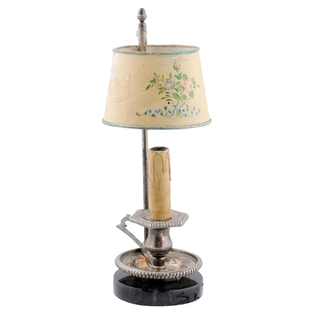 19th Century French Tole Lamp with Original Hand-Painted Floral Themed Shade - 11