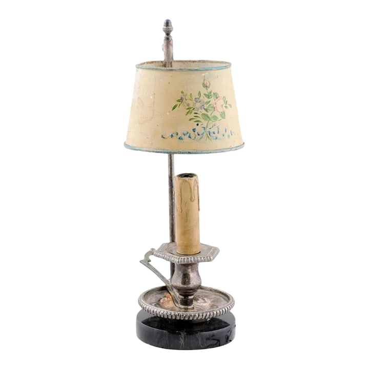 19th Century French Tole Lamp with Original Hand-Painted Floral Themed Shade (1 of 11)