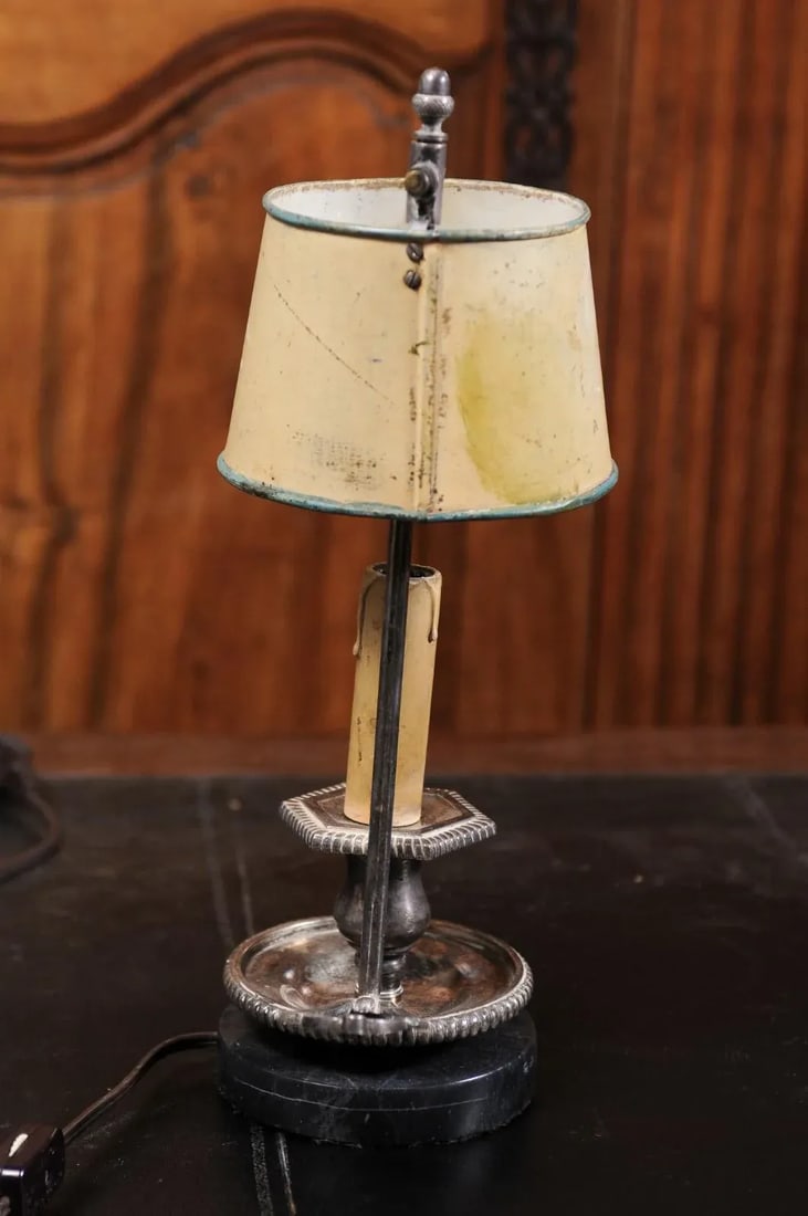 19th Century French Tole Lamp with Original Hand-Painted Floral Themed Shade - 2