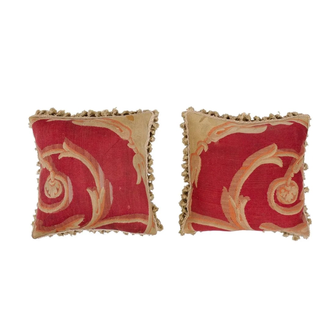 French Pillows Made of 19th Century Aubusson Tapestries with Foliage - a Pair - 13