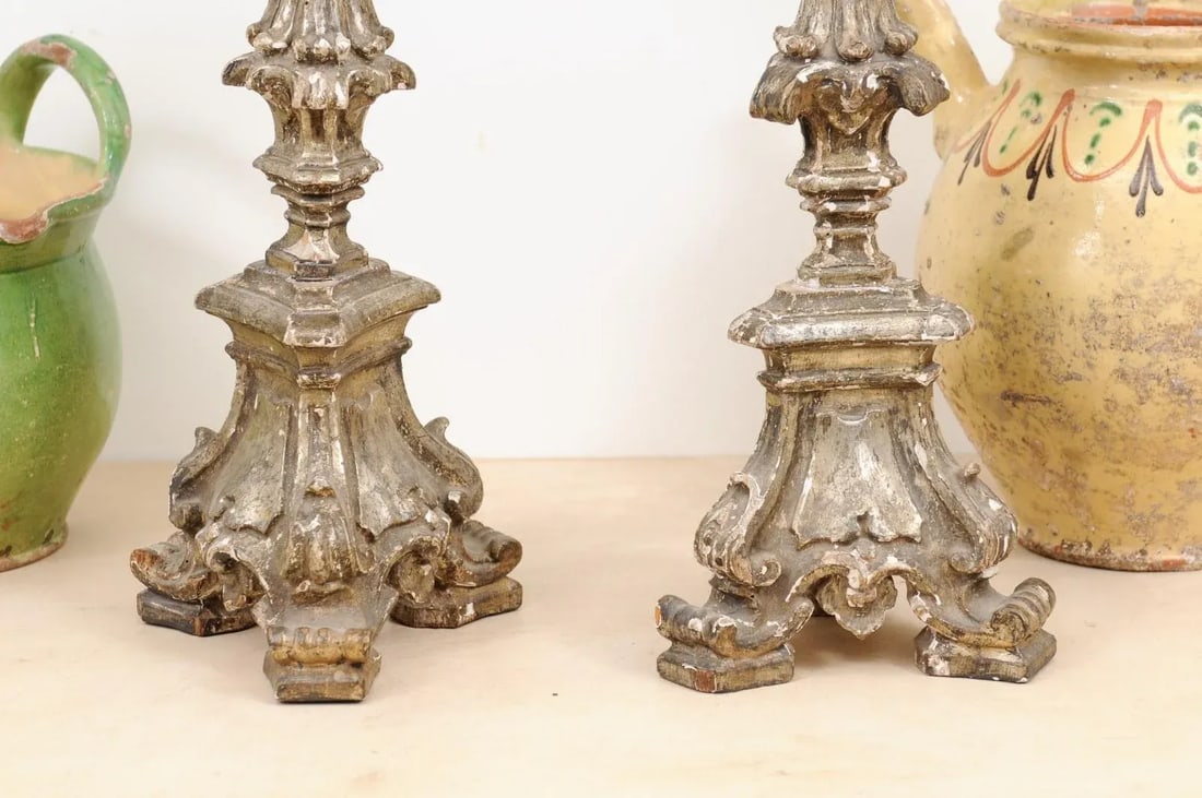 Rococo Period 18th Century Italian Painted and Carved Candlesticks - a Pair - 7
