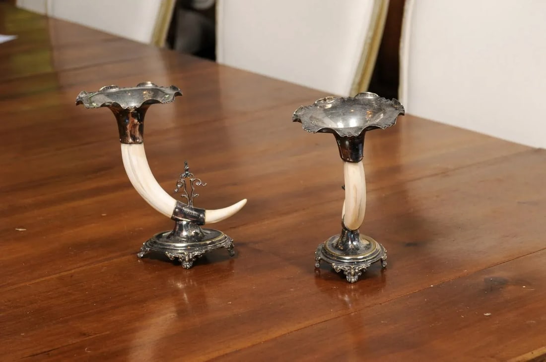 English Victorian Rodgers & Sons 19th Century Game Animal Horns on Silver Mounts - A Pair - 11