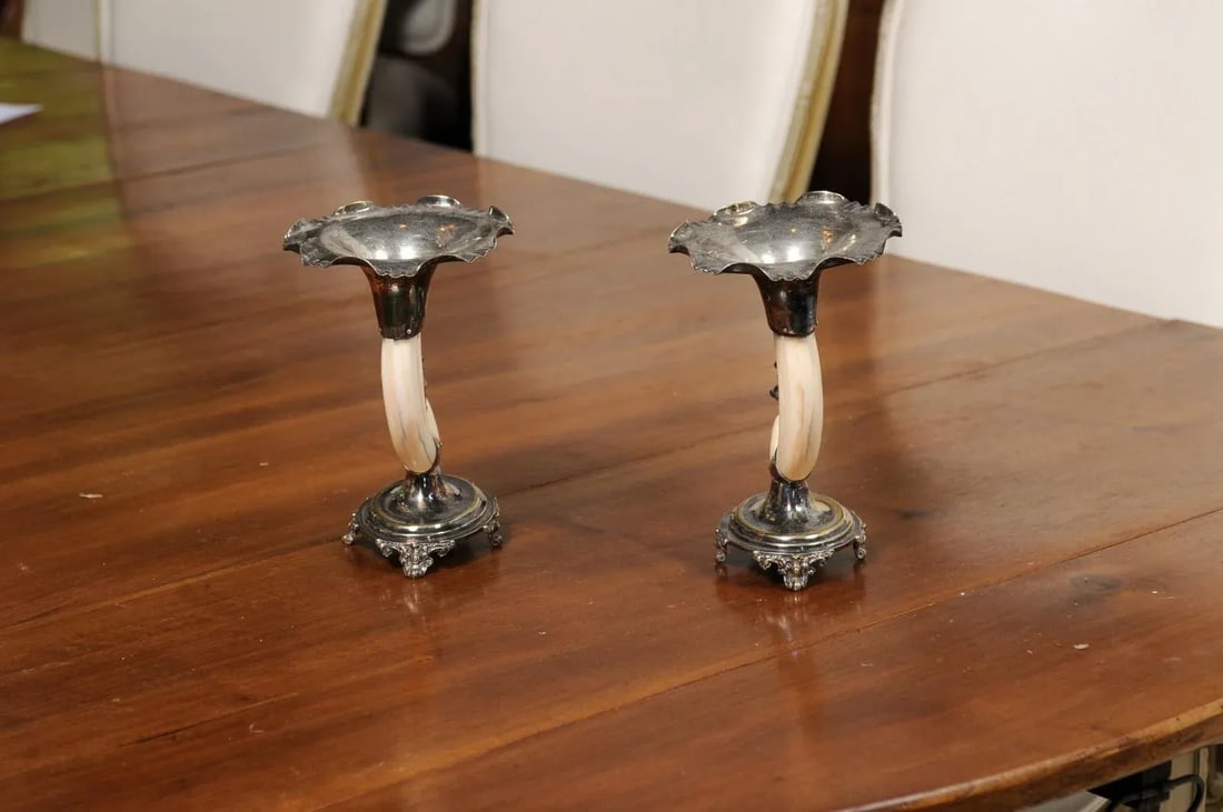 English Victorian Rodgers & Sons 19th Century Game Animal Horns on Silver Mounts - A Pair - 12