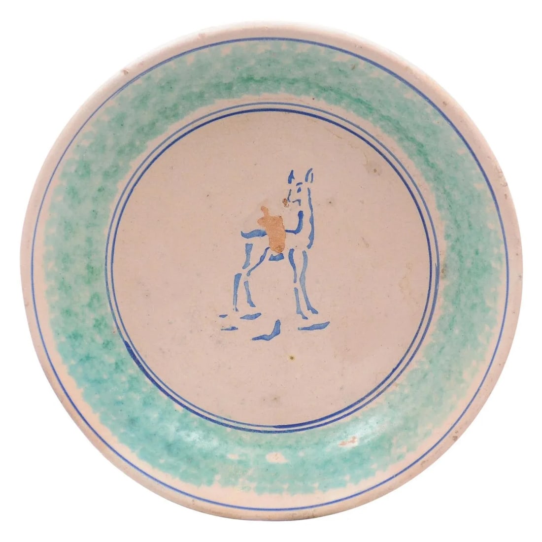 1910s Northern Italian Pottery Platter with Blue Deer Motif and Weathered Patina - 13