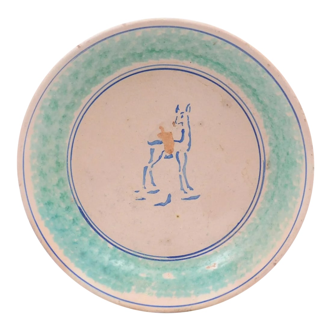 1910s Northern Italian Pottery Platter with Blue Deer Motif and Weathered Patina (1 of 13)